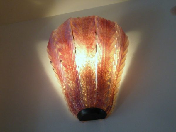 A Pair of Italian Hand Blown Glass and Brass Murano Sconces - Image 4