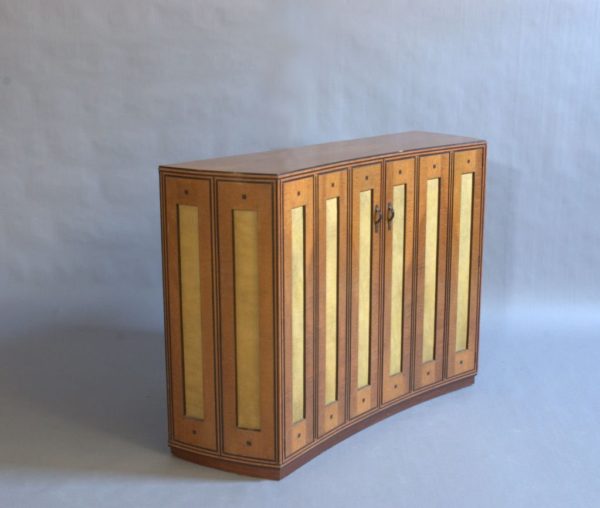 A Fine Spanish Bird's-Eye Maple and Leather Cabinet - Image 2