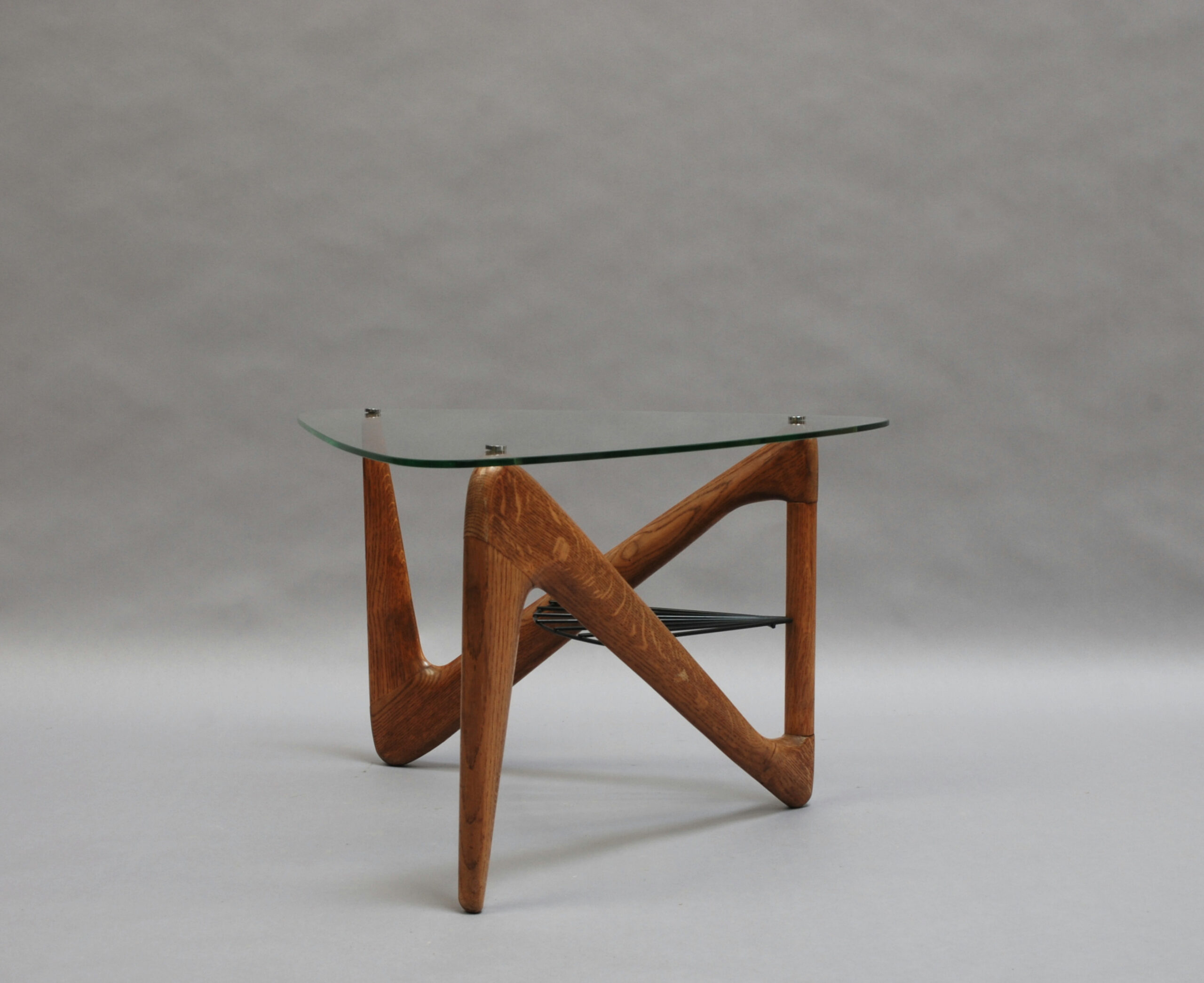 Fine French 1950s Solid Oak and Glass Coffee Table by Louis Sognot - Image 2