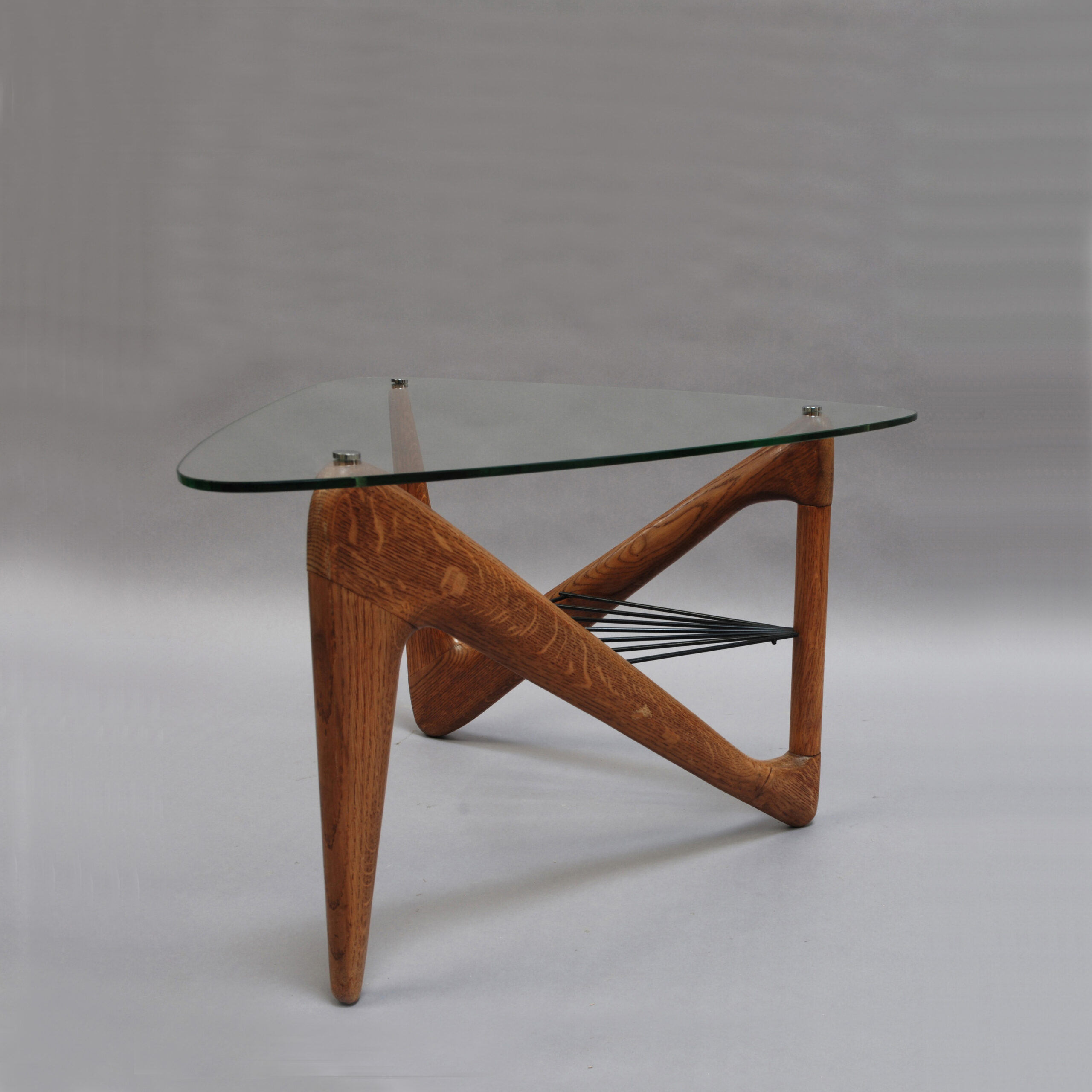 Fine French 1950s Solid Oak and Glass Coffee Table by Louis Sognot - Image 3