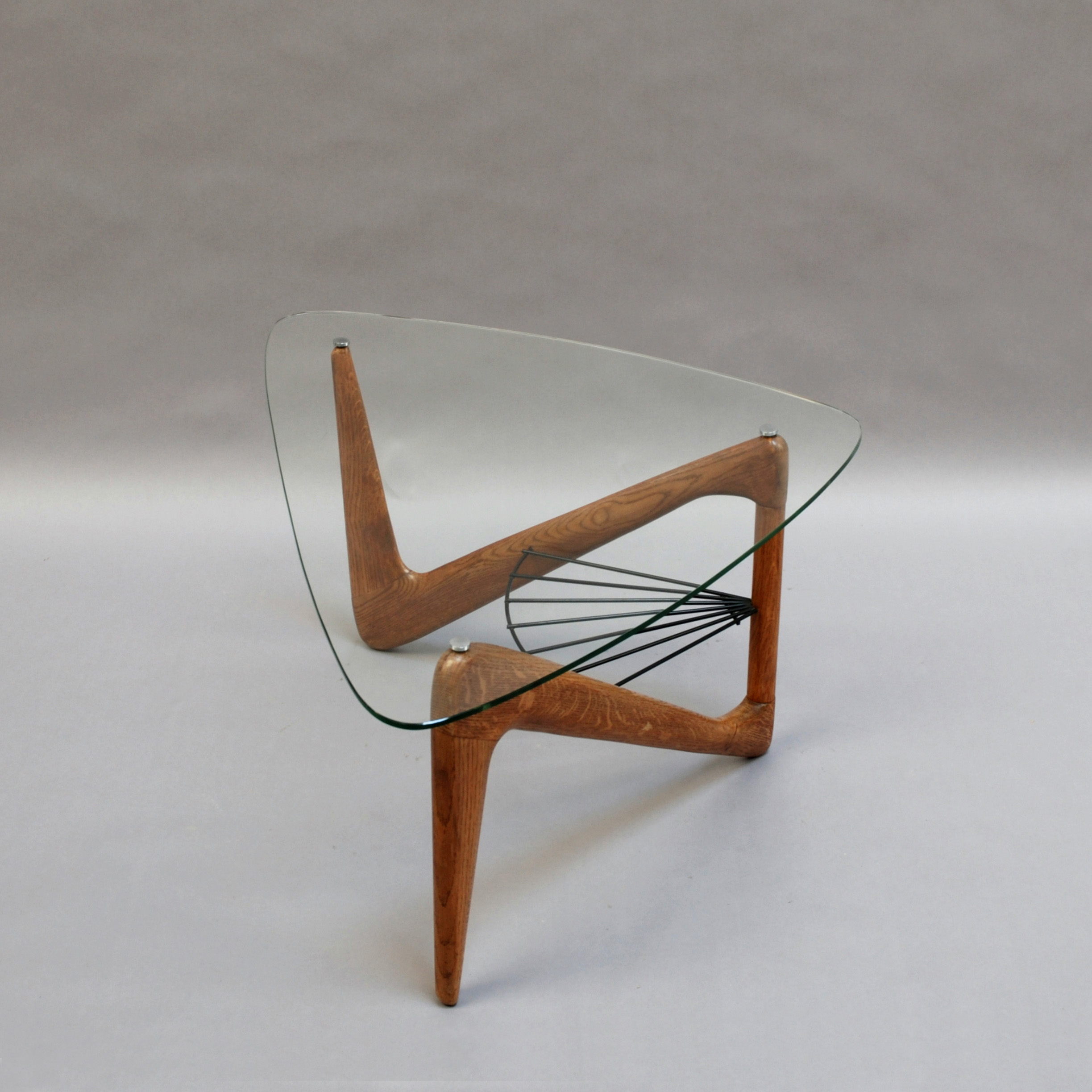 Fine French 1950s Solid Oak and Glass Coffee Table by Louis Sognot - Image 4