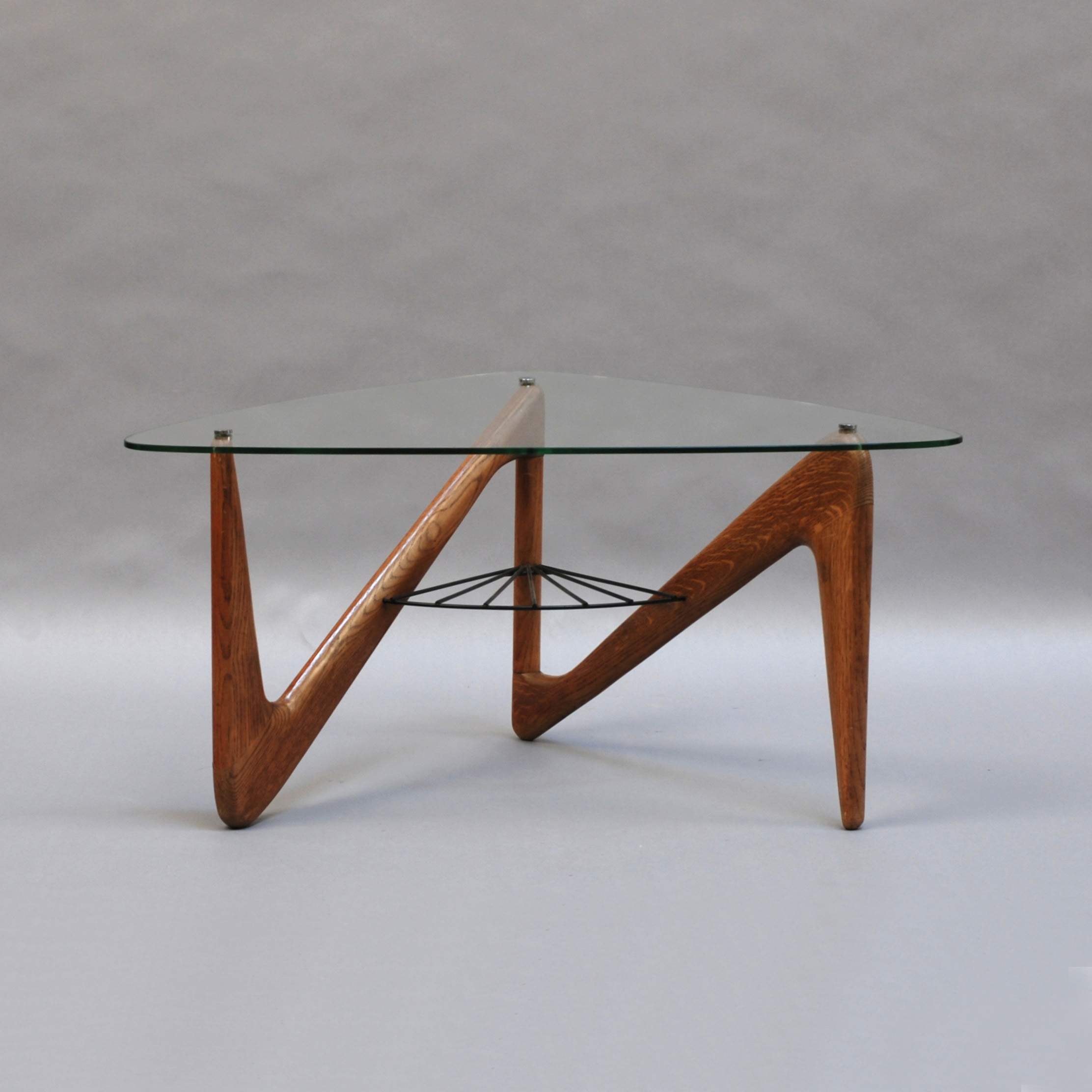 Fine French 1950s Solid Oak and Glass Coffee Table by Louis Sognot - Image 6