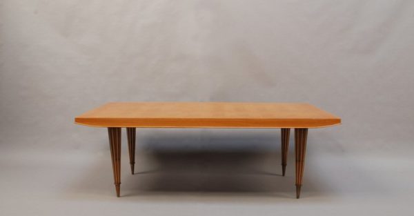 A Fine French Art Deco Expandable Dining Table with Ribbed Brass Conical Legs - Image 13