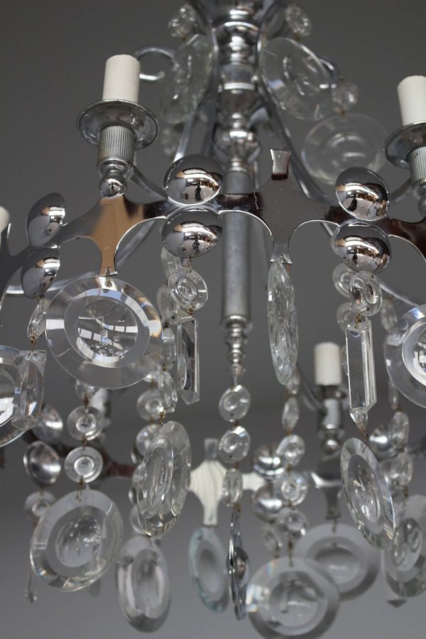 Fine French, 1970s Metal and Glass Chandelier - Image 7