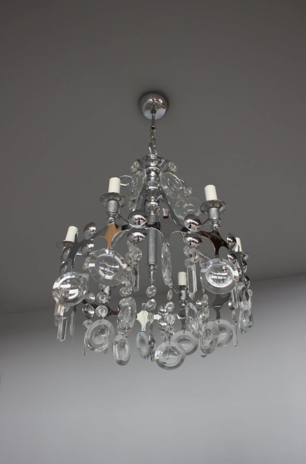 Fine French, 1970s Metal and Glass Chandelier - Image 8