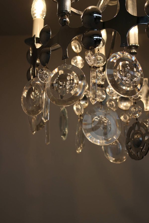 Fine French, 1970s Metal and Glass Chandelier - Image 9