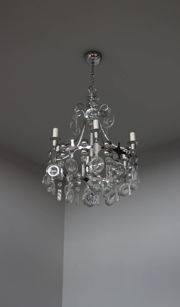 Fine French, 1970s Metal and Glass Chandelier - Image 2