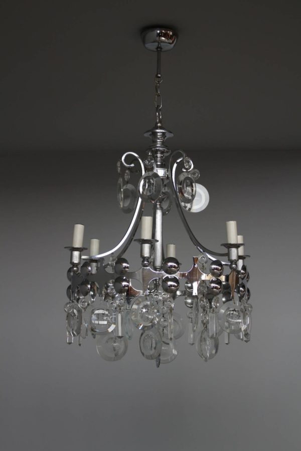 Fine French, 1970s Metal and Glass Chandelier - Image 4