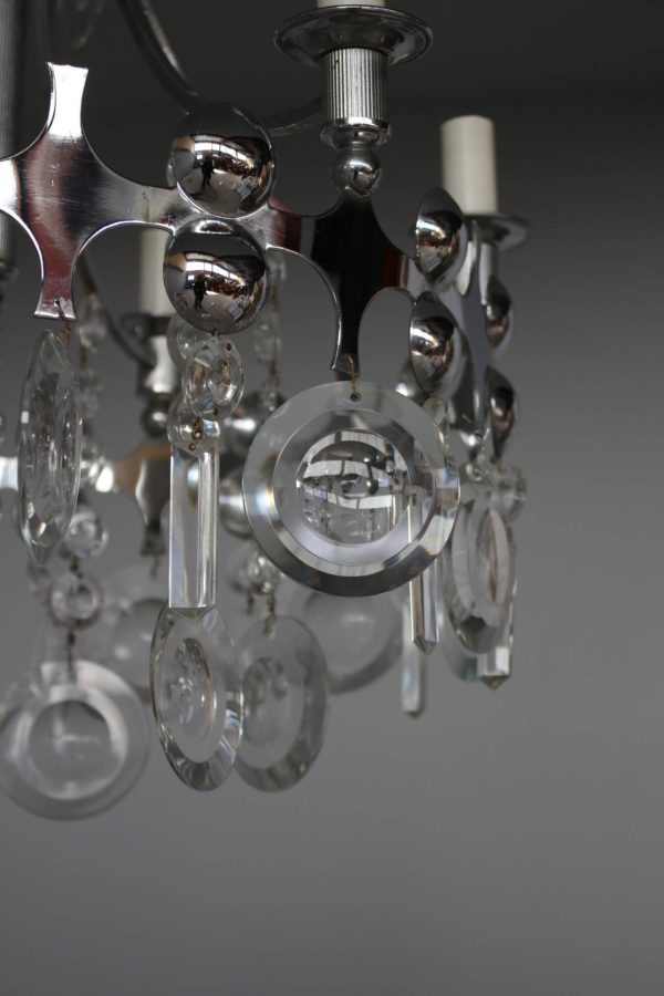 Fine French, 1970s Metal and Glass Chandelier - Image 5