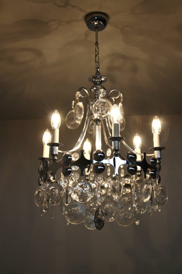 Fine French, 1970s Metal and Glass Chandelier - Image 10