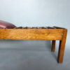 Unusual French Pine and Leather 1940s Bench