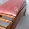 Unusual French Pine and Leather 1940s Bench