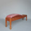 Unusual French Pine and Leather 1940s Bench