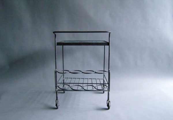 A French 1950's Wrought Iron and Enameled Stone Rolling Cart - Image 5