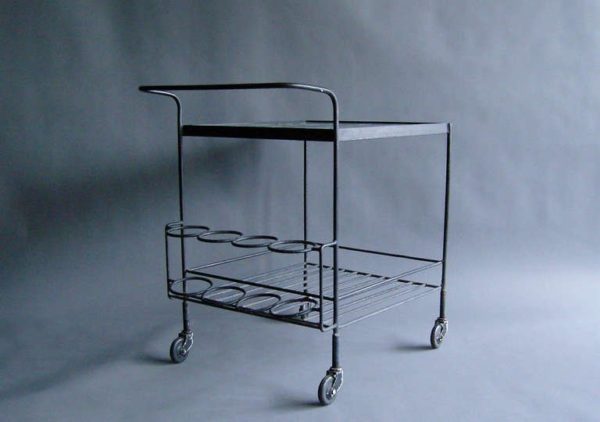 A French 1950's Wrought Iron and Enameled Stone Rolling Cart - Image 6