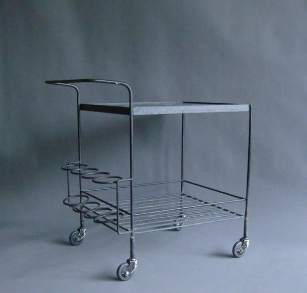 A French 1950's Wrought Iron and Enameled Stone Rolling Cart - Image 7