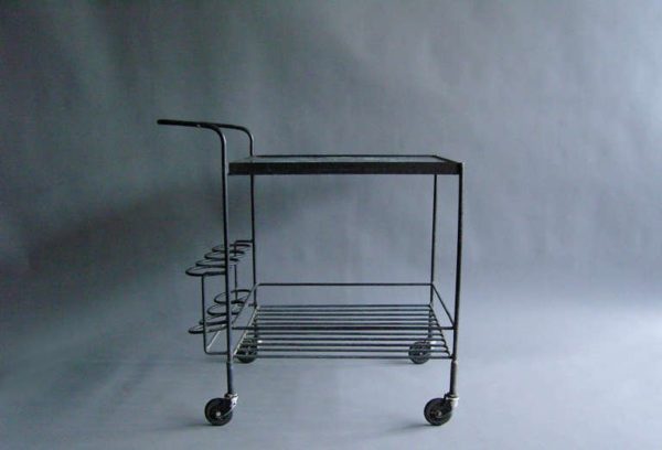 A French 1950's Wrought Iron and Enameled Stone Rolling Cart - Image 8