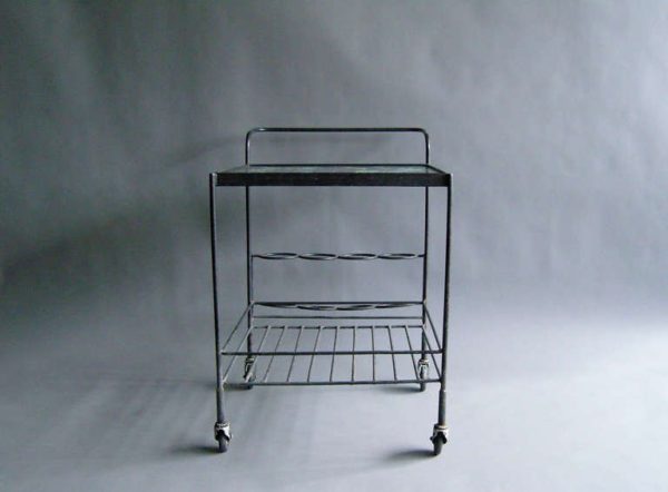 A French 1950's Wrought Iron and Enameled Stone Rolling Cart - Image 9