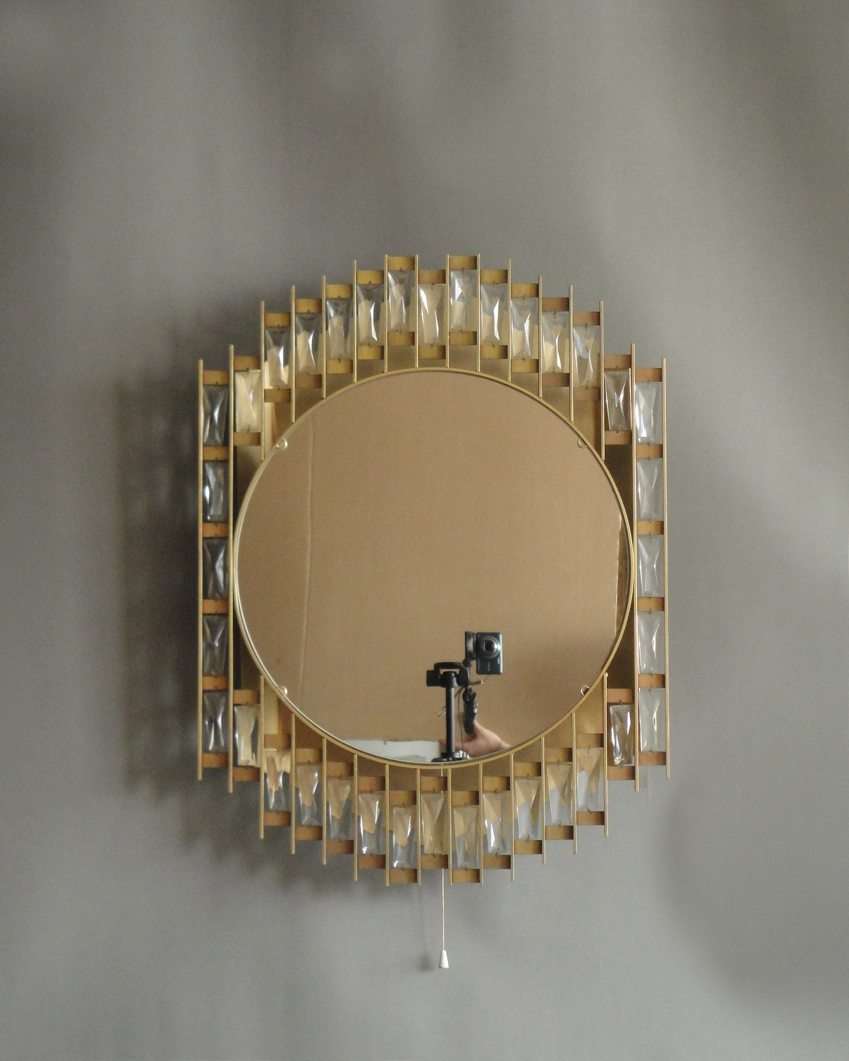 Fine French 1970s Metal and Glass Illuminated Mirror - Image 2