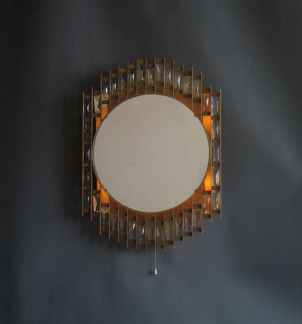 Fine French 1970s Metal and Glass Illuminated Mirror - Image 2