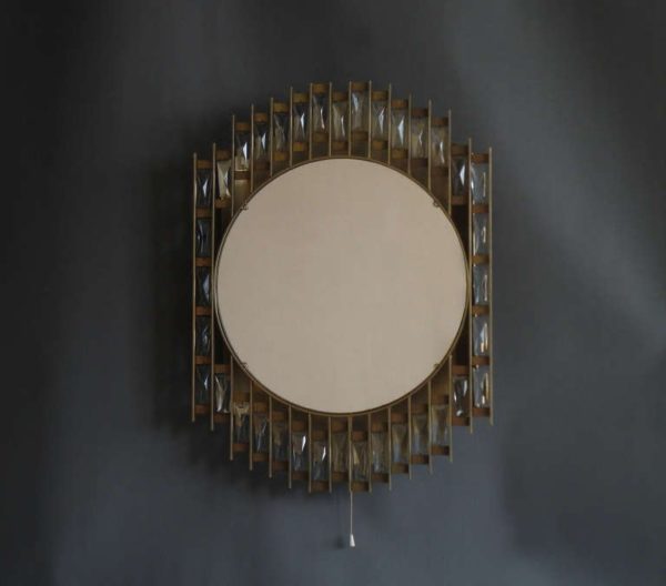 Fine French 1970s Metal and Glass Illuminated Mirror - Image 3