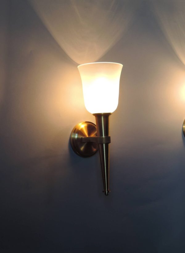 Pair of French 1950's Bronze and Glass "Torch" Sconces by Jean Perzel - Image 5