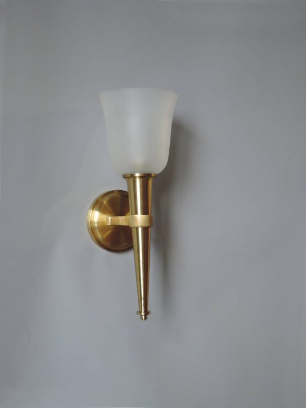 Pair of French 1950's Bronze and Glass "Torch" Sconces by Jean Perzel - Image 7