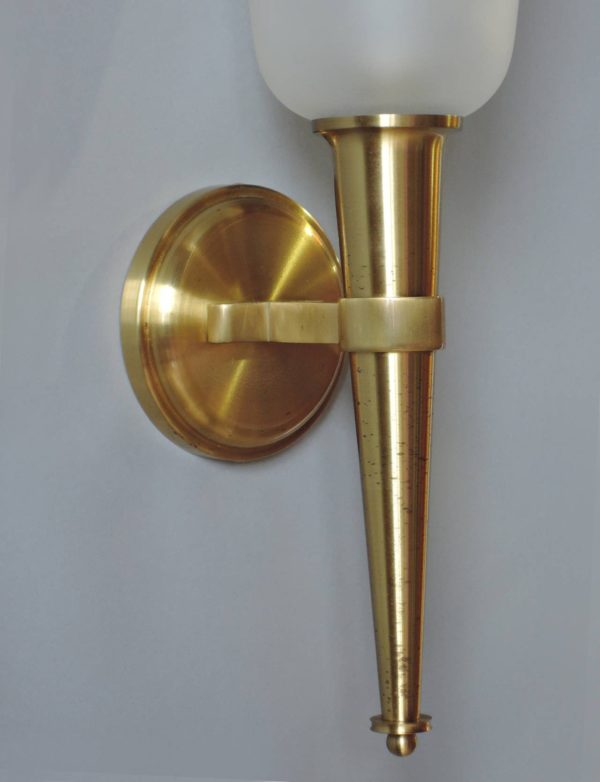 Pair of French 1950's Bronze and Glass "Torch" Sconces by Jean Perzel - Image 8