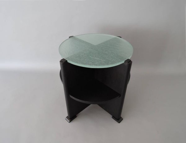 French Art Deco Ebonized Oak and St. Gobain Slab Glass Top Gueridon - Image 3