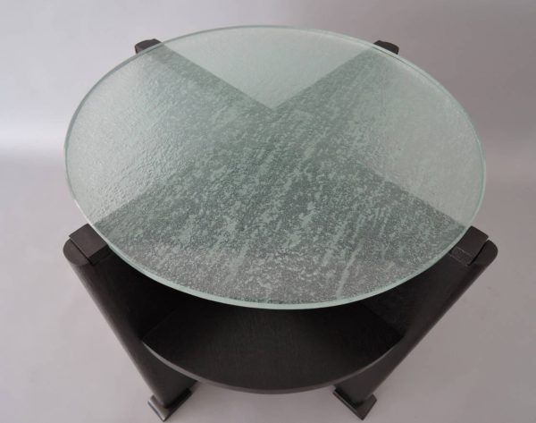 French Art Deco Ebonized Oak and St. Gobain Slab Glass Top Gueridon - Image 8