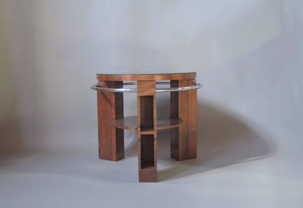 A Fine French Art Deco Walnut and Chrome Two-Tiered Gueridon - Image 2