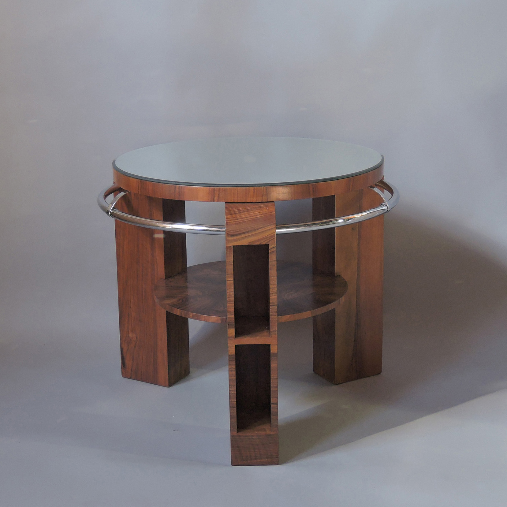 A Fine French Art Deco Walnut and Chrome Two-Tiered Gueridon - Image 4