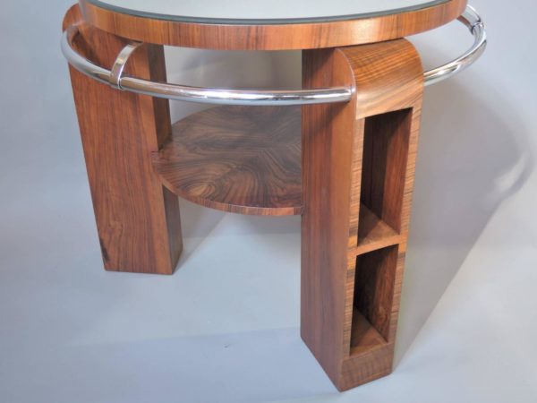 A Fine French Art Deco Walnut and Chrome Two-Tiered Gueridon - Image 4