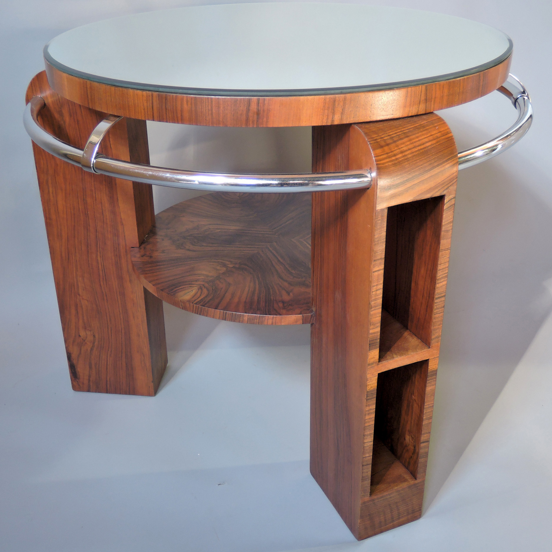 A Fine French Art Deco Walnut and Chrome Two-Tiered Gueridon - Image 9