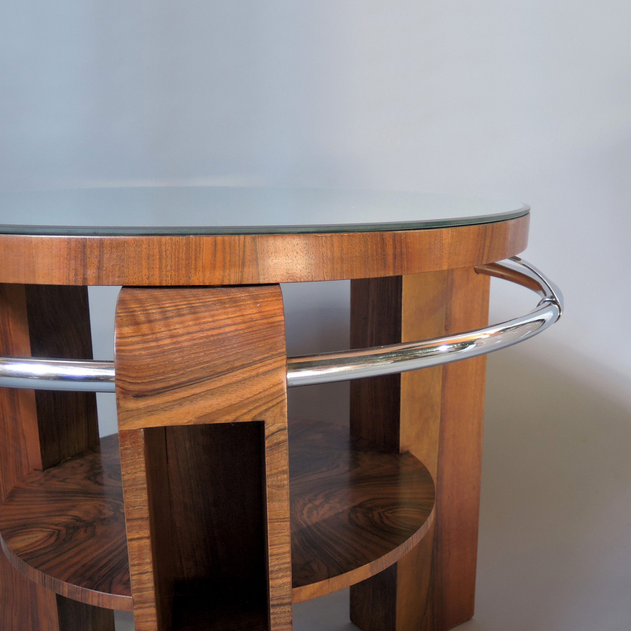 A Fine French Art Deco Walnut and Chrome Two-Tiered Gueridon - Image 10