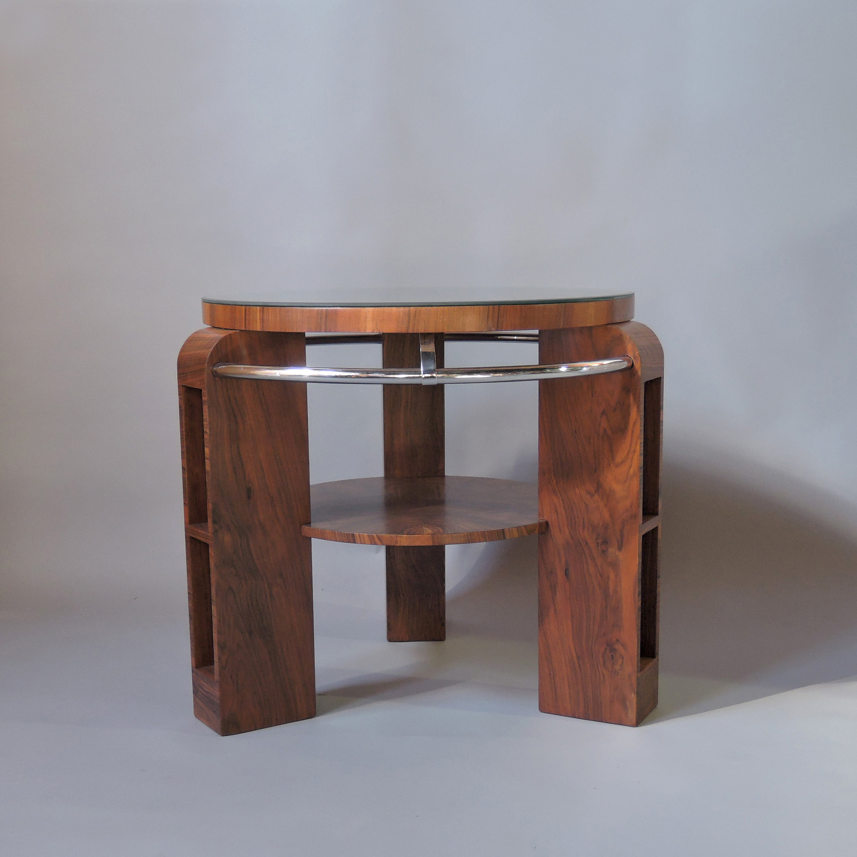 A Fine French Art Deco Walnut and Chrome Two-Tiered Gueridon - Image 3