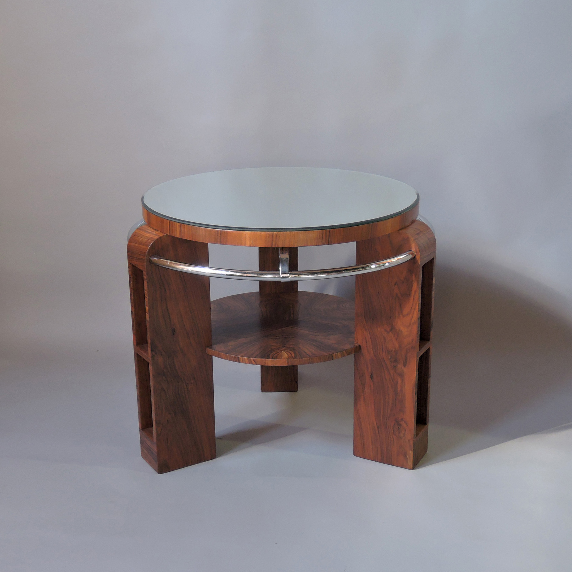 A Fine French Art Deco Walnut and Chrome Two-Tiered Gueridon - Image 5