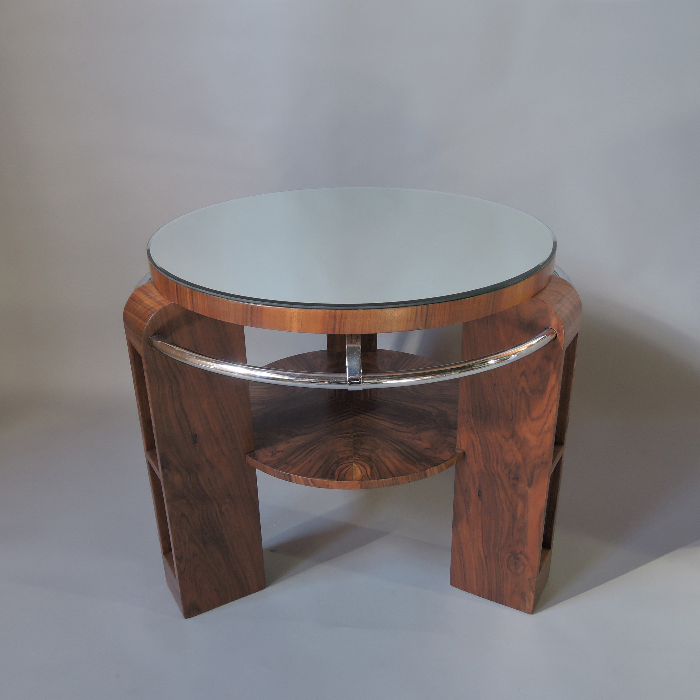 A Fine French Art Deco Walnut and Chrome Two-Tiered Gueridon - Image 6