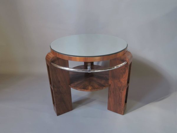 A Fine French Art Deco Walnut and Chrome Two-Tiered Gueridon - Image 7