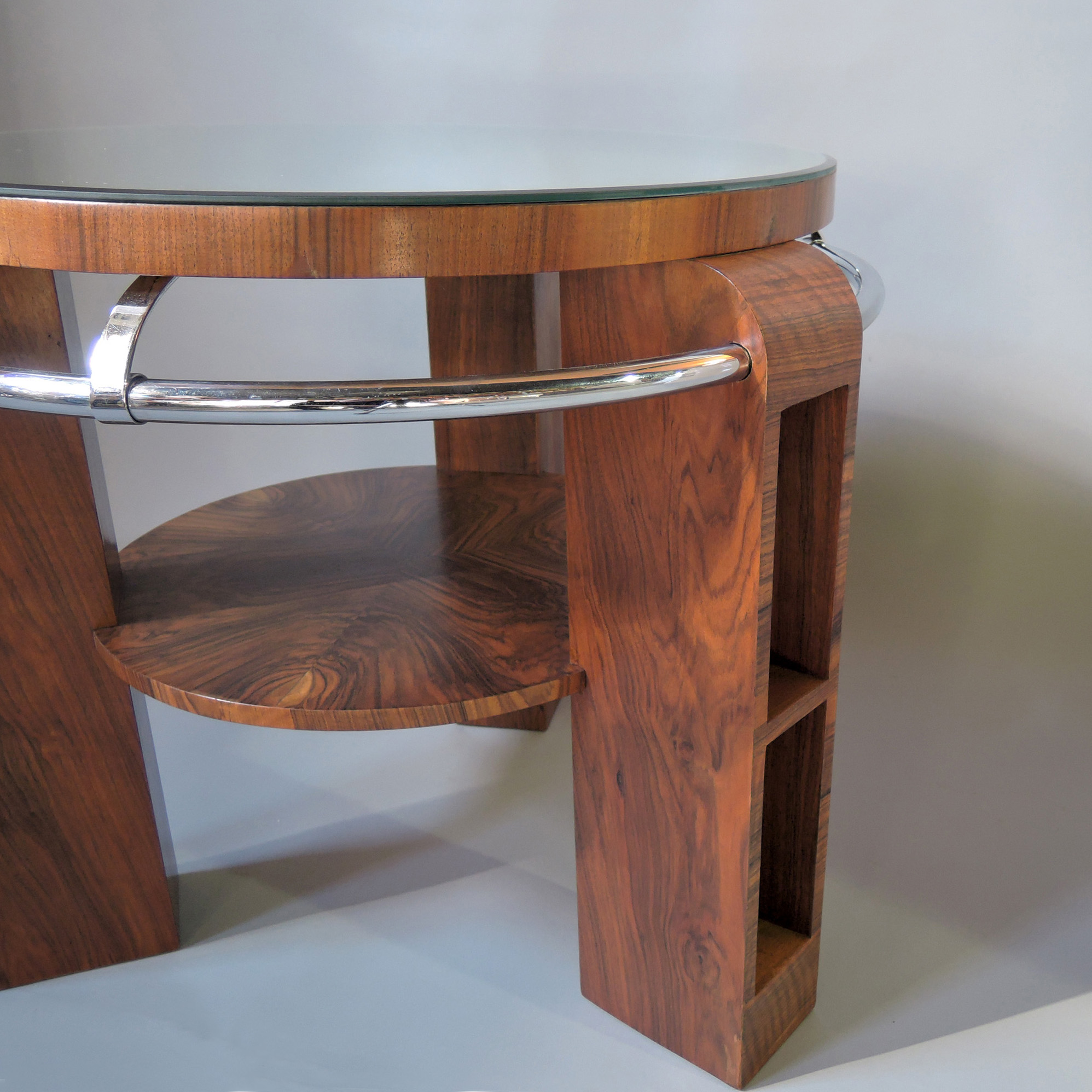 A Fine French Art Deco Walnut and Chrome Two-Tiered Gueridon - Image 7