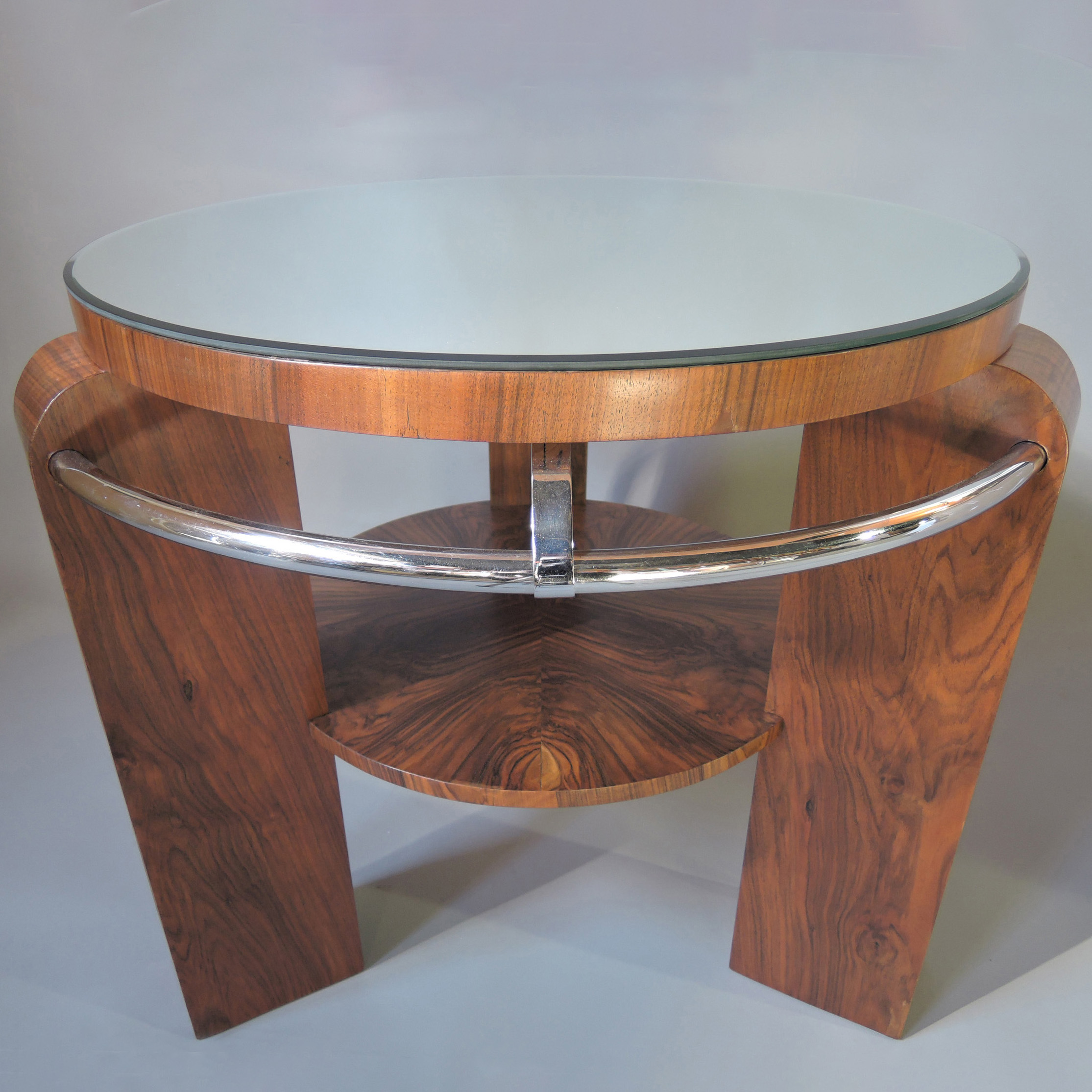 A Fine French Art Deco Walnut and Chrome Two-Tiered Gueridon - Image 8