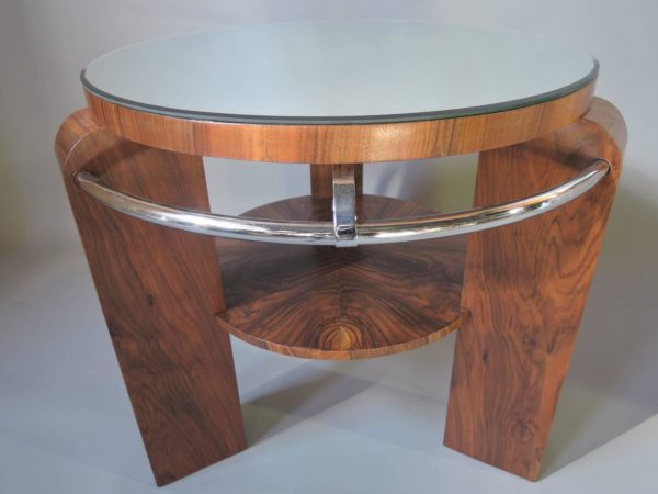 A Fine French Art Deco Walnut and Chrome Two-Tiered Gueridon - Image 8