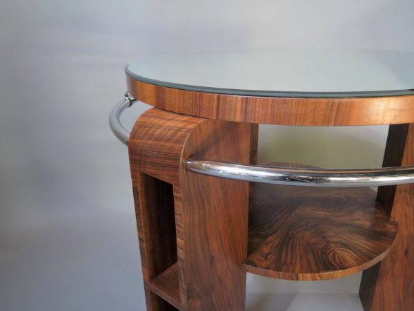 A Fine French Art Deco Walnut and Chrome Two-Tiered Gueridon - Image 9