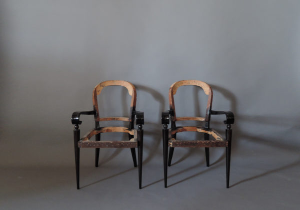 A Pair of Fine French Art Deco Ebonized Mahogany Arm Chairs by Maxime Old - Image 4