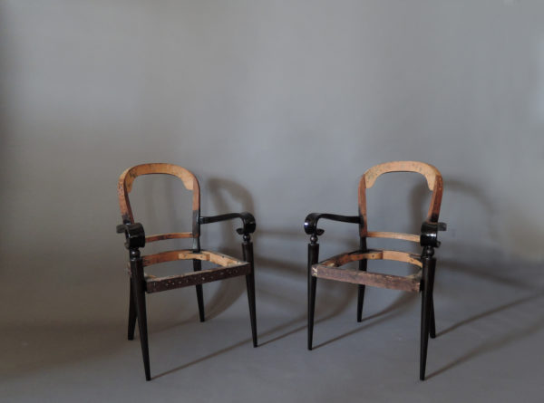 A Pair of Fine French Art Deco Ebonized Mahogany Arm Chairs by Maxime Old - Image 6