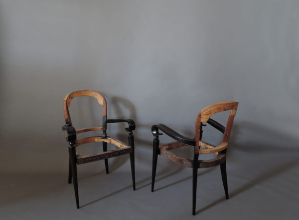 A Pair of Fine French Art Deco Ebonized Mahogany Arm Chairs by Maxime Old - Image 10