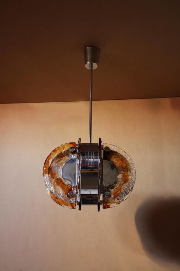 1970s Glass and Chrome Murano Chandelier - Image 2