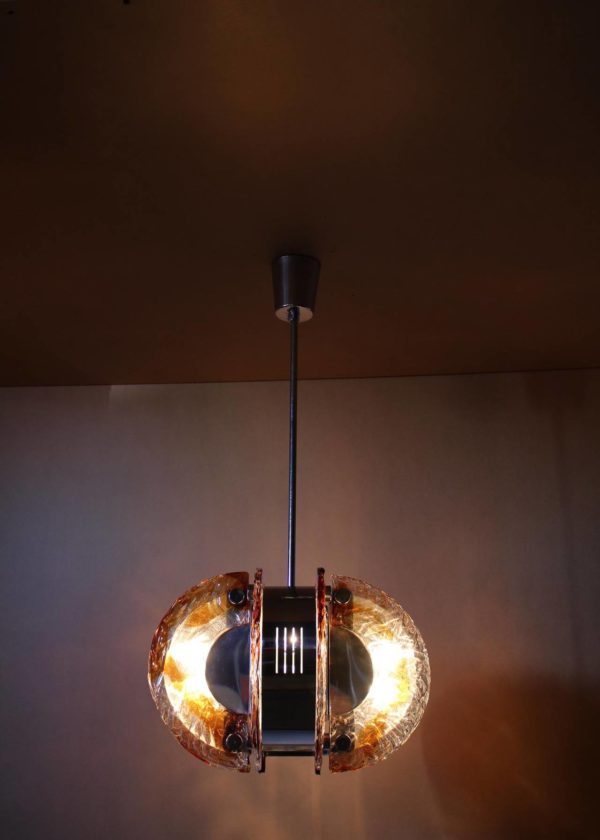 1970s Glass and Chrome Murano Chandelier - Image 3