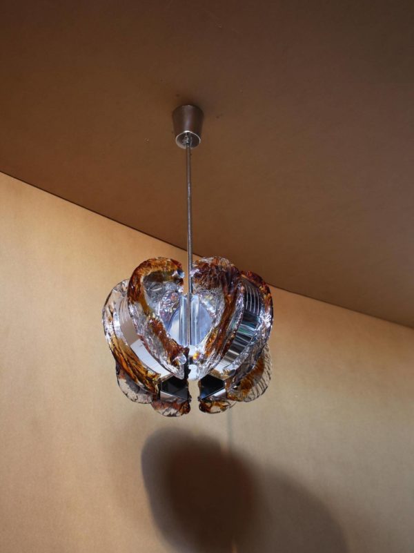 1970s Glass and Chrome Murano Chandelier - Image 6