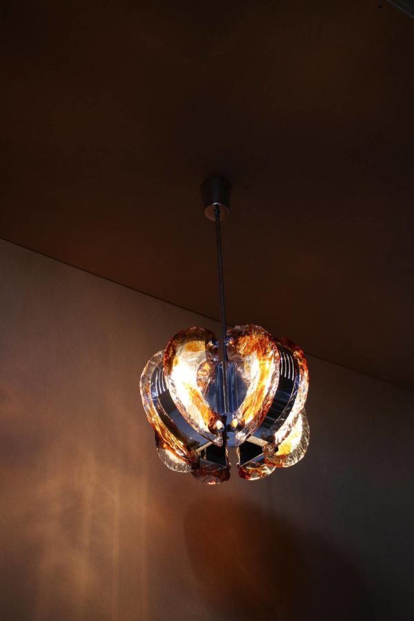 1970s Glass and Chrome Murano Chandelier - Image 7